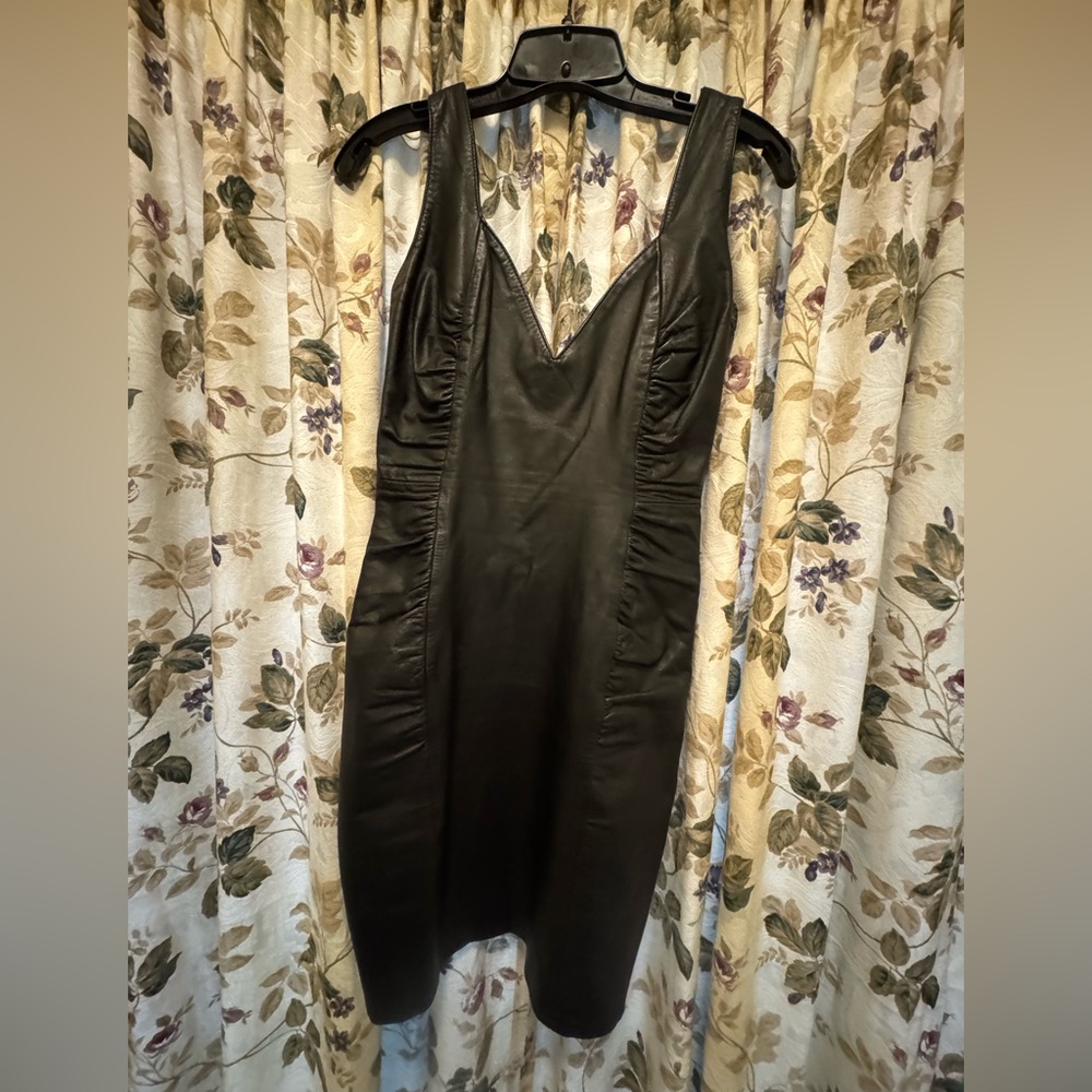 Sexy Vintage early 1990 skin tight leather dress size 8